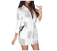 Minikleid Damen Sexy Eng Sehr Kurz: Hemdkleid Damen Kurz Hemdblusenkleid Buchstaben Druck Sommerkleid Sehr Kurz Strandkleid Sexy V-Ausschnitt Wickelkleid Langärmlich Freizeitkleid Bleistiftkleid