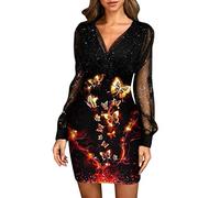 Minikleid Damen V-Ausschnitt Schwarze Elegante Party Club Kleid Cocktailkleid Festlich Partykleid Abendkleid Strandkleid Glitzer Silvester Brautkleid Brautjungfern Kleid Ballkleid