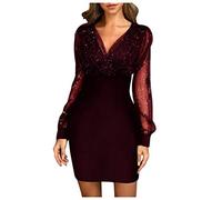 Minikleid Damen V-Ausschnitt Schwarze Elegante Party Club Kleid Cocktailkleid Festlich Partykleid Abendkleid Strandkleid Glitzer Silvester Brautkleid Brautjungfern Kleid Ballkleid