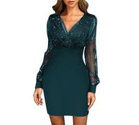 Minikleid Damen V-Ausschnitt Schwarze Elegante Party Club Kleid Cocktailkleid Festlich Partykleid Abendkleid Strandkleid Glitzer Silvester Brautkleid Brautjungfern Kleid Ballkleid