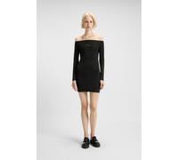 Minikleid HUGO BLUE "Noffal", Damen, Gr. M, N-Gr, schwarz (schwarz 001), Jersey, Obermaterial: 94% Baumwolle, 6% Elasthan, unifarben, casual, mini, Carmenausschnitt, Langarm eng, Kleider, figurbetont,