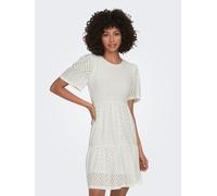 Minikleid JDY "JDYCARLA CATHINKA S/S DRESS JRS NOOS", Damen, Gr. L, N-Gr, weiß (cloud dancer), Jersey, Obermaterial: 95% Polyester, 5% Elasthan, unifarben, regular fit kniefrei, Rundhals, Kleider Mini