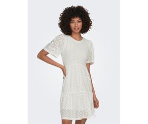 Minikleid JDY "JDYCARLA CATHINKA S/S DRESS JRS NOOS", Damen, Gr. L, N-Gr, weiß (cloud dancer), Jersey, Obermaterial: 95% Polyester, 5% Elasthan, unifarben, regular fit kniefrei, Rundhals, Kleider Mini