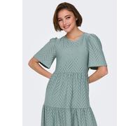 JDY Damen Kurzarm Kleid JDYCarla Cathinka A-Linie mit Lochmuster 15254680 Chinois Green M