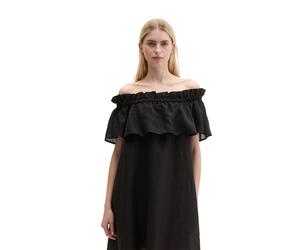 Minikleid MARC O'POLO "aus weicher Ramiefaser", Damen, Gr. 38, Normalgrößen, schwarz, Obermaterial: 100% Ramie. Futter: 100% Viskose, unifarben, loose fit kurz, Carmenausschnitt, Rüschen, Kleider Mini