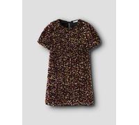 Minikleid NAME IT "NKFRUNICA SS TUNIC", Mädchen, Gr. 140, N-Gr, gold colour, Obermaterial: 100% Polyester, Glitzermuster, glänzend, festlich, normal, Rundhals, Kleider Minikleid, mit glitzernden Paill