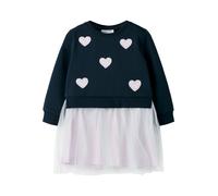 Minikleid NAME IT "NMFBIANJA SWEAT DRESS BRU", Mädchen, Gr. 104, N-Gr, navy blazer, angeraute Sweatware;Tüll, Obermaterial: 95% Baumwolle, 5% Elasthan, bestickt, unifarben, normal, Rundhals, Rippbündc
