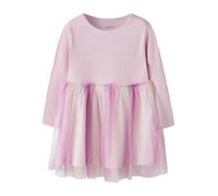 Minikleid NAME IT "NMFDOTIANA LS DRESS", Mädchen, Gr. 128, N-Gr, rosa (pirouette), Jersey, Obermaterial: 63% Baumwolle, 34% Polyester, 3% Elasthan, unifarben, normal normal, Rundhals, Kleider Miniklei