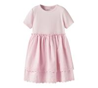Minikleid NAME IT "NMFHAVELLE SS DRESS", Mädchen, Gr. 122, N-Gr, rosa (cradle pink), Jersey;Rippware;Web, Obermaterial: 95% Baumwolle, 5% Elasthan, unifarben, regular fit kurz, Rundhals, Kleider Minik