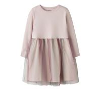Minikleid NAME IT "NMFLOUISA LS DRESS", Mädchen, Gr. 104, N-Gr, rosa (lotus), Jersey, Obermaterial: 68% Baumwolle, 30% Polyester, 2% Elasthan, gestreift, unifarben, regular fit kurz, Rundhals, Kleider
