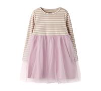 Minikleid NAME IT "NMFTAIAS LS TULLE DRESS", Mädchen, Gr. 122, N-Gr, dawn pink stripes:cloud dancer, Jersey, Obermaterial: 90% Baumwolle, 5% Elasthan, 5% metallisierte Fasern, geringelt, gestreift, un