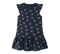 Minikleid NAME IT "NMFVIDA CAPSL DRESS", Mädchen, Gr. 122, N-Gr, blau (navy blazer aop:sea shells weiß), Jersey, Obermaterial: 100% Baumwolle, bedruckt, normal normal, Rundhals, Flügelärmel Rüschen, K