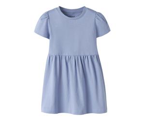 Minikleid NAME IT "NMFVIVIA SS DRESS NOOS", Mädchen, Gr. 128, N-Gr, lila impression, Jersey, Obermaterial: 100% Baumwolle, unifarben, kniefrei, Rundhals, Kleider Minikleid, Baumwolle, kurze Puffärmel
