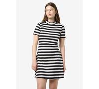 Minikleid NOISY MAY "NMELINOR S/S SKATER DRESS JRS NOOS", Damen, Gr. L (40), N-Gr, beige (birch stripes:schwarz), Jersey, Obermaterial: 95% Baumwolle, 5% Elasthan, gestreift, Rundhals, Kleider Minikle