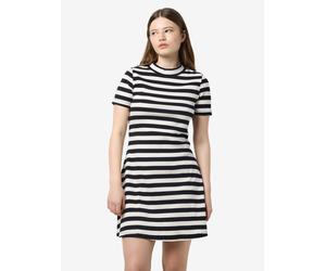 Minikleid NOISY MAY "NMELINOR S/S SKATER DRESS JRS NOOS", Damen, Gr. L (40), N-Gr, beige (birch stripes:schwarz), Jersey, Obermaterial: 95% Baumwolle, 5% Elasthan, gestreift, Rundhals, Kleider Minikle