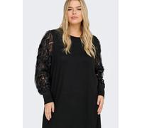 Minikleid ONLY CARMAKOMA "CARAMIRA L/S O-NECK ABK DRESS JRS", Damen, Gr. M, N-Gr, schwarz, Jersey, Obermaterial: 70% Polyester, 25% Viskose, 5% Elasthan, unifarben, Rundhals, Rippbündchen, Kleider Min