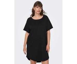 Minikleid ONLY CARMAKOMA "CARMAY LIFE S/S DRESS JRS", Damen, Gr. M, N-Gr, schwarz, Jersey, Obermaterial: 100% Baumwolle, regular fit kniefrei, Rundhals, angeschnitten Umschlagsaum, Kleider Minikleid,