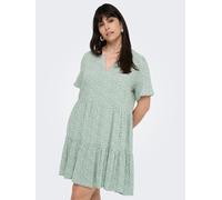 Minikleid ONLY CARMAKOMA "CARZALLY LIFE S/S THEA TUNIC DRESS NOOS", Damen, Gr. 52, N-Gr, grün (chinois grün aop:weiß leafs), Web, Obermaterial: 100% Viskose, bedruckt, V-Ausschnitt, Kleider Minikleid,