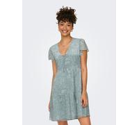 Minikleid ONLY "ONLAIDA ELISA LIFE DOBBY DRESS WVN", Damen, Gr. L, N-Gr, fog grün aop:w bohemian garden, Web, Obermaterial: 100% Polyester, bedruckt, regular fit ca. Mitte Oberschenkel, V-Ausschnitt,