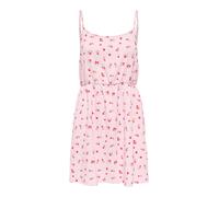 Minikleid ONLY "ONLALTA S/L SHORT STRAP DRESS PNT ZLO", Damen, Gr. XS, N-Gr, roseate spoonbill aop:rot flowers, Web, Obermaterial: 98% Polyester, 2% Elasthan, bedruckt, kurz, Rundhals, Kleider Minikle