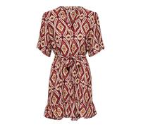 Minikleid ONLY "ONLANTONIA MIKASI S/S SHORT DRESS WVN", Damen, Gr. XL, N-Gr, brick rot aop:abstract squares, Web, Obermaterial: 80% Viskose, 20% Nylon, bedruckt, kurz, V-Ausschnitt, Kleider Minikleid,