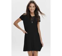 Minikleid ONLY "ONLBERA BACK LACE UP S/S DRESS JRS NOOS", Damen, Gr. S, N-Gr, schwarz, Jersey, Obermaterial: 95% Viskose, 5% Elasthan, unifarben, regular fit kurz, Rundhals, Kleider Minikleid, Viskose