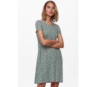 Minikleid ONLY "ONLBERA BACK LACE UP S/S DRESS JRS NOOS", Damen, Gr. XS, N-Gr, grün (balsam grün with weiß flower), Jersey, Obermaterial: 95% Viskose, 5% Elasthan, geblümt, regular fit kurz, Rundhals,