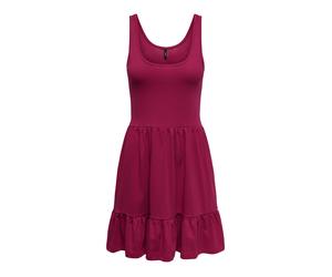 Minikleid ONLY "ONLBLOOM S/L SHORT DRESS JRS", Damen, Gr. S, N-Gr, rosa (sangria), Jersey, Obermaterial: 100% Baumwolle, unifarben, regular fit kurz, Rundhals, Kleider Minikleid, Baumwolle, regular fi