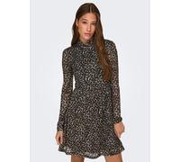 Minikleid ONLY "ONLERICA LIFE L/S HIGH NECK DRESS JRS", Damen, Gr. M, N-Gr, pumice stone aop:everyday leo, Obermaterial: 95% Polyester, 5% Elasthan, animal-print, bedruckt, regular fit kurz, Kleider M