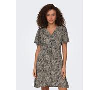 Minikleid ONLY "ONLEVIDA S/S SHORT DRESS WVN NOOS", Damen, Gr. XL (42), N-Gr, pumice stone aop:alma heart leo, Web, Obermaterial: 100% Viskose, bedruckt, regular fit kurz, V-Ausschnitt, Kleider Minikl