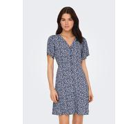 Minikleid ONLY "ONLEVIDA S/S SHORT DRESS WVN NOOS", Damen, Gr. XS, N-Gr, blau (night sky aop:sofia weiß blau ditsy), Web, Obermaterial: 100% Viskose, bedruckt, regular fit kurz, V-Ausschnitt, Kleider