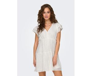 Minikleid ONLY "ONLHELENA LACE CAPSL DRESS WVN NOOS", Damen, Gr. M, N-Gr, weiß (cloud dancer), Jersey, Obermaterial: 100% Baumwolle, unifarben, regular fit hüftbedeckend, V-Ausschnitt, Kleider Minikle