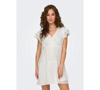 Only Frauen kurzes Kleid HELENA V-Ausschnitt Spitzen-Detail legeres Sommerkleid Weiß XS