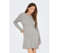 Minikleid ONLY "ONLMICHELLA LS O-NECK DRESS KNT", Damen, Gr. L, N-Gr, grau (medium grau melange), Rippstrick, Obermaterial: 50% Viskose, 27% Nylon, 23% Polyester, unifarben, Modisch, kurz, Rundhals, g