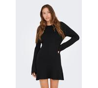 Minikleid ONLY "ONLMICHELLA LS O-NECK DRESS KNT", Damen, Gr. S, N-Gr, schwarz, Rippstrick, Obermaterial: 50% Viskose, 27% Nylon, 23% Polyester, unifarben, kurz, Rundhals, gewellter Abschluss, Kleider