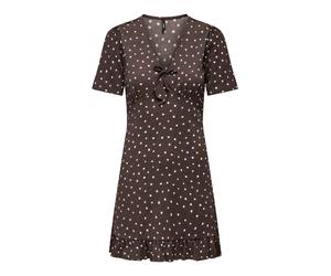 Minikleid ONLY "ONLMOLLY S/S V-NECK DRESS JRS NOOS", Damen, Gr. S, N-Gr, shopping bag aop:cloud dancer dots (milly), Jersey, Obermaterial: 97% Polyester, 3% Elasthan, bedruckt, regular fit kurz, V-Aus