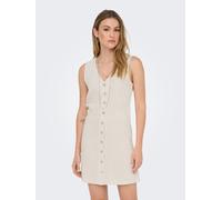 Minikleid ONLY "ONLSIESTA LIN BL SL SHORT DRESS PNT NOOS", Damen, Gr. S, N-Gr, moonbeam, Web, Obermaterial: 80% Viskose, 20% Leinen, unifarben, regular fit kurz, V-Ausschnitt, Kleider Minikleid, Visko