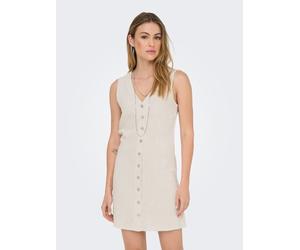 Minikleid ONLY "ONLSIESTA LIN BL SL SHORT DRESS PNT NOOS", Damen, Gr. S, N-Gr, moonbeam, Web, Obermaterial: 80% Viskose, 20% Leinen, unifarben, regular fit kurz, V-Ausschnitt, Kleider Minikleid, Visko