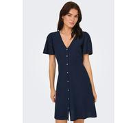 Minikleid ONLY "ONLVITA LIFE S/S SHORT DRESS NOOS WVN", Damen, Gr. S, N-Gr, navy blazer, Web, Obermaterial: 50% Viskose, 40% Baumwolle, 10% Leinen, unifarben, regular fit kurz, V-Ausschnitt, Kleider M