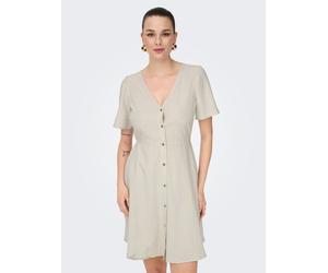 Minikleid ONLY "ONLVITA LIFE S/S SHORT DRESS NOOS WVN", Damen, Gr. S, N-Gr, pumice stone, Web, Obermaterial: 50% Viskose, 40% Baumwolle, 10% Leinen, unifarben, regular fit kurz, V-Ausschnitt, Kleider 