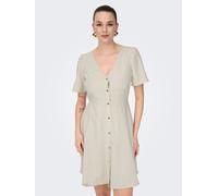 Minikleid ONLY "ONLVITA LIFE S/S SHORT DRESS NOOS WVN", Damen, Gr. XL, N-Gr, pumice stone, Web, Obermaterial: 50% Viskose, 40% Baumwolle, 10% Leinen, unifarben, regular fit kurz, V-Ausschnitt, Kleider