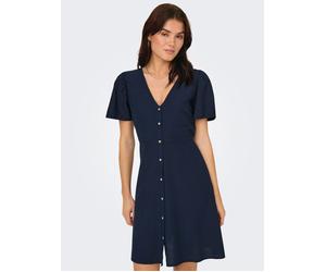 Minikleid ONLY "ONLVITA LIFE S/S SHORT DRESS NOOS WVN", Damen, Gr. XS, N-Gr, blau (navy blazer), Web, Obermaterial: 50% Viskose, 40% Baumwolle, 10% Leinen, unifarben, regular fit kurz, V-Ausschnitt, K