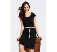 Minikleid RAGWEAR "LILITHE O", Damen, Gr. S, N-Gr, Kurzarm, Jersey, schwarz, Jersey, Obermaterial: 50% Baumwolle, 50% Modal, unifarben, kniefrei, Rundhals, Kleider Minikleid, mit Taillen-Bindegürtel (