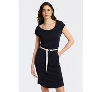 Minikleid RAGWEAR "LILITHE O", Damen, Gr. XL, N-Gr, schwarz (navy), Jersey, Obermaterial: 50% Baumwolle, 50% Modal, unifarben, kniefrei, Rundhals, Kleider Minikleid, mit Taillen-Bindegürtel (74364425-