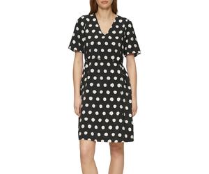 Minikleid S.OLIVER, Damen, Gr. 42, N-Gr, schwarz (schwarz aop), Obermaterial: 84% Viskose, 16% Polyamid, bedruckt, regular fit kniefrei, V-Ausschnitt, Puffärmel, Kleider Minikleid, Sommerkleid mit All