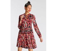 Minikleid TAMARIS, Damen, Gr. 38, N-Gr, schwarz-weiß (rot, orange, schwarz, weiß), Jersey, Obermaterial: 95% Viskose, 5% Elasthan, gemustert, figurbetont mini, Rundhals, Kleider Minikleid, festliche A