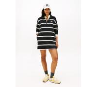 Minikleid TOMMY HILFIGER "TH SCRIPT 1/2 ZIP TERRY DRESS", Damen, Gr. L (40), N-Gr, schwarz, calico stp, Jersey, Obermaterial: 83% Baumwolle, 13% Polyester, 4% Elasthan, gestreift, Kleider Minikleid (8