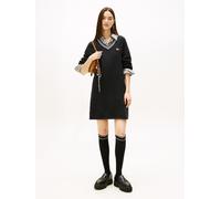 Minikleid TOMMY JEANS "TJW BADGE SWEATER DRESS EXT", Damen, Gr. S (36), N-Gr, schwarz, Strick, Obermaterial: 100% Baumwolle, unifarben mit Farbeinsatz, regular fit, V-Ausschnitt, Kleider Minikleid (92