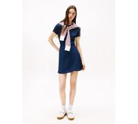 Minikleid TOMMY JEANS "TJW F&F SS MINI DRESS EXT", Damen, Gr. L (40), N-Gr, blau (schwarz night navy), Web, Obermaterial: 100% Viskose, unifarben, kurz, Rundhals, Kleider Minikleid, Viskose, Rundhals,