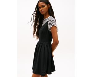 Minikleid TOMMY JEANS "TJW LINEN SKATER DRESS", Damen, Gr. S (36), N-Gr, schwarz, Web, Obermaterial: 55% Leinen, 45% Viskose, unifarben, slim fit kurz, V-Ausschnitt, Kleider Minikleid, in Extra Slim F